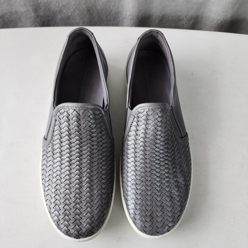 ECCO Slip On Shoes Womens Size 8 Woven Silver Grey Leather Woven Soft 7 EU 39 - Picture 13 of 14